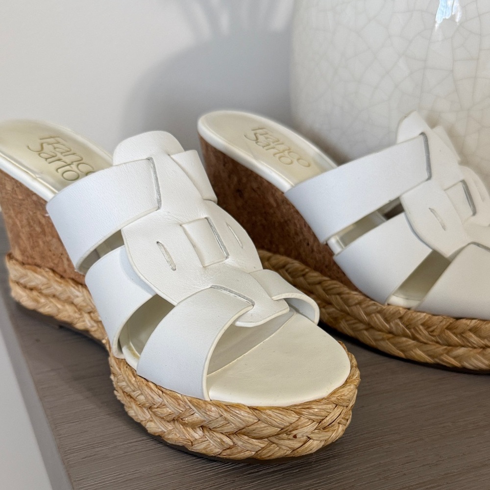 Franco Sarto Cream Wedge Sandals